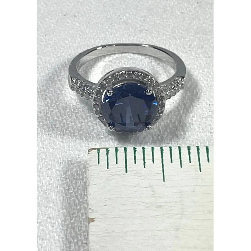 Tanzanite & White Topaz Halo Ring Size 9 925 Sterling Silver 3.84 Ct