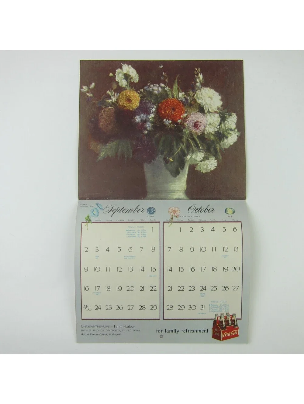 Coca Cola Advertising Wall Calendar Vintage 1956 Famous Flower Paintings