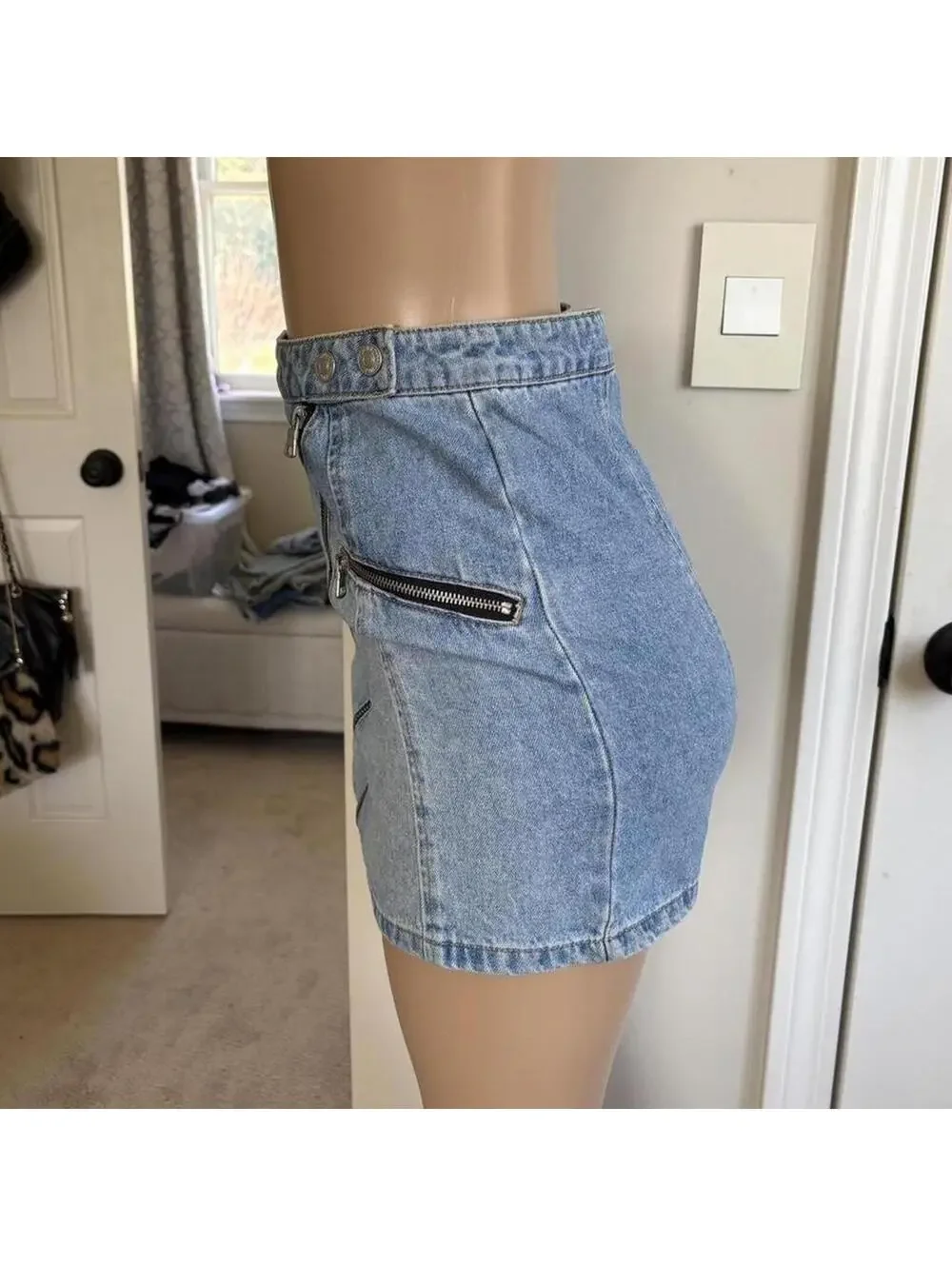 y2k 2000s denim mini‎ skirt asymmetrical zipper