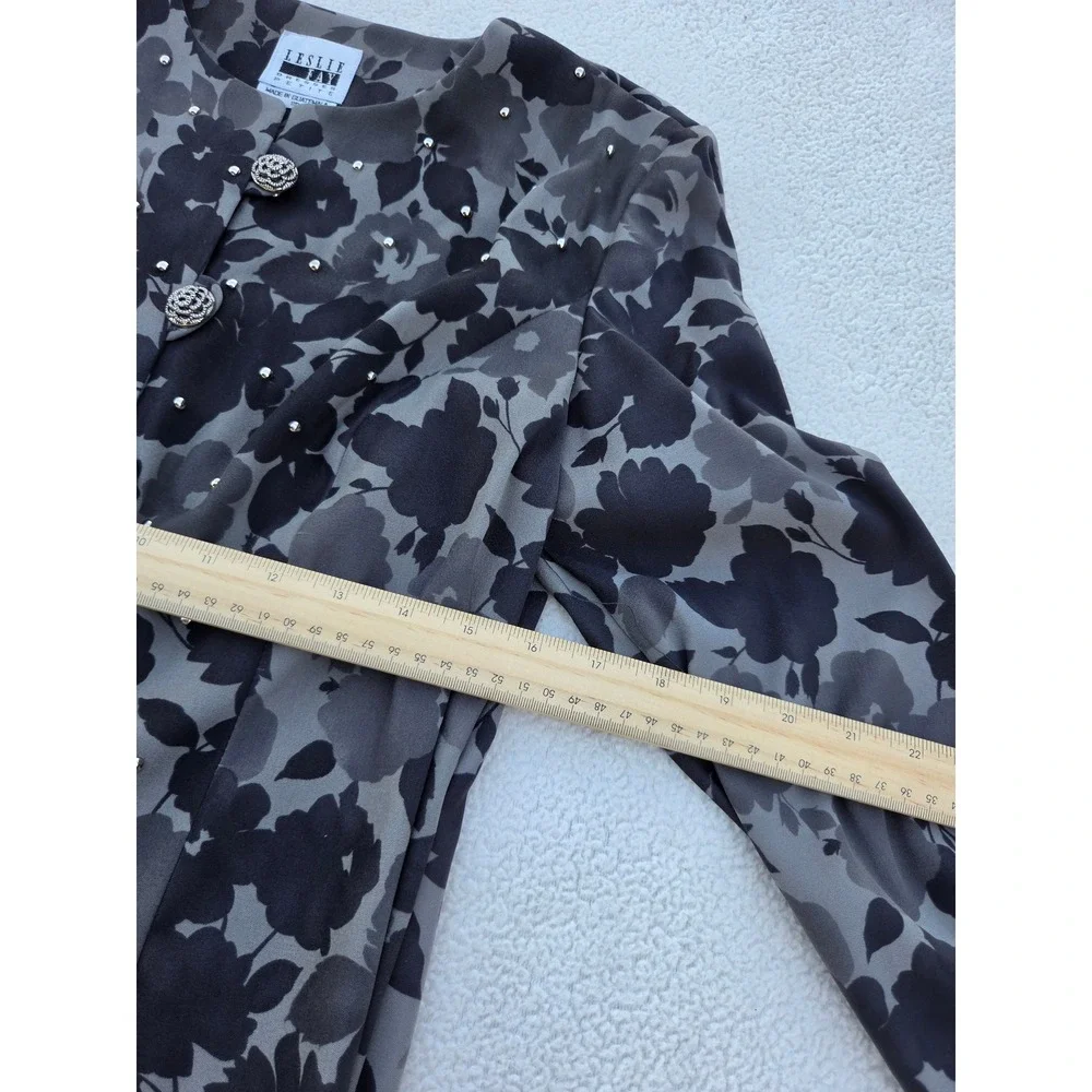 Vintage 2pc Midi Skirt‎ Set Gray & Black Long Sleeve Professional 8P