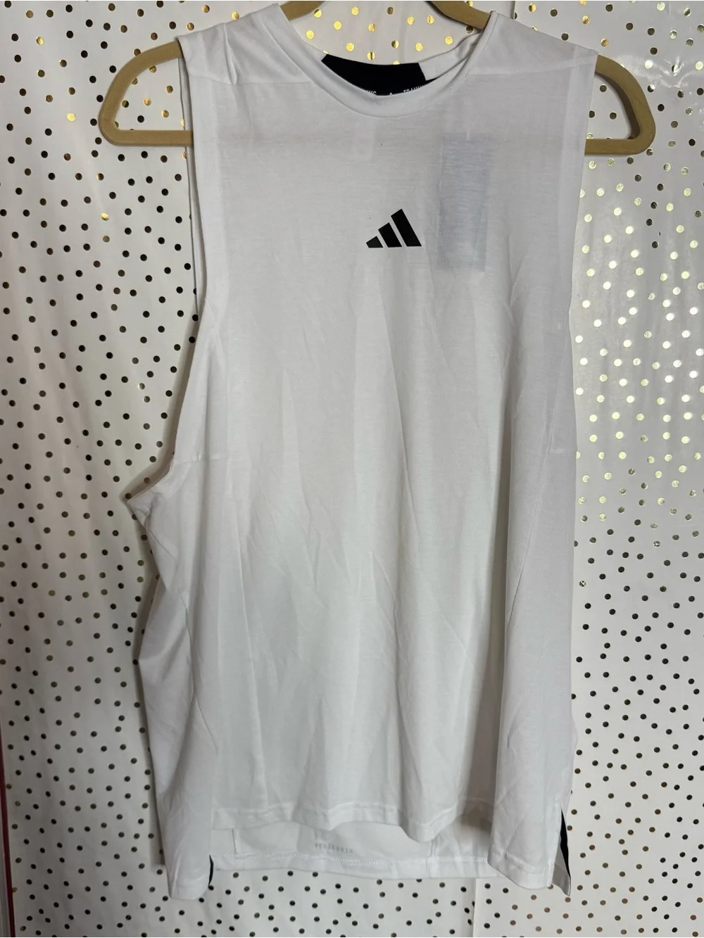 adidas White Sleeveless Workout Tank with Black Logo