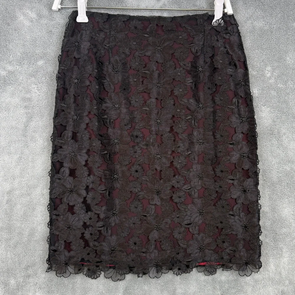 KAY UNGER New York Black Lace Sheer Contrast Red Lining Mini Skirt Whimsigoth 2‎