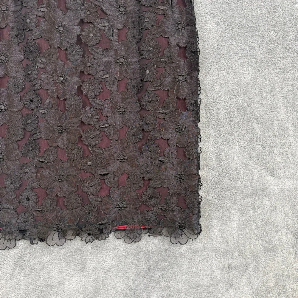 KAY UNGER New York Black Lace Sheer Contrast Red Lining Mini Skirt Whimsigoth 2‎