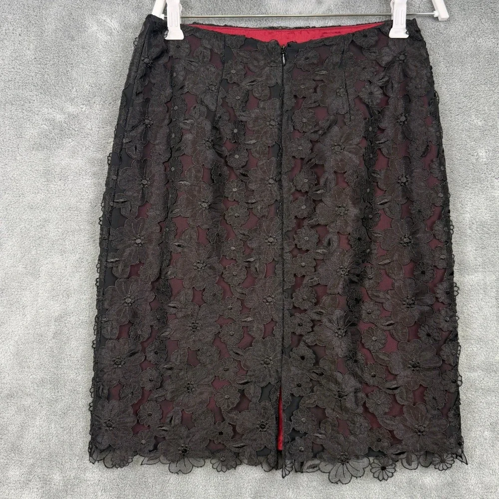 KAY UNGER New York Black Lace Sheer Contrast Red Lining Mini Skirt Whimsigoth 2‎
