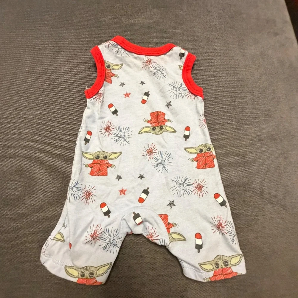 Star Wars Baby Yoda Grogu‎ Patriotic 4th of July Romper 0-3M Blue Red Sleeveless