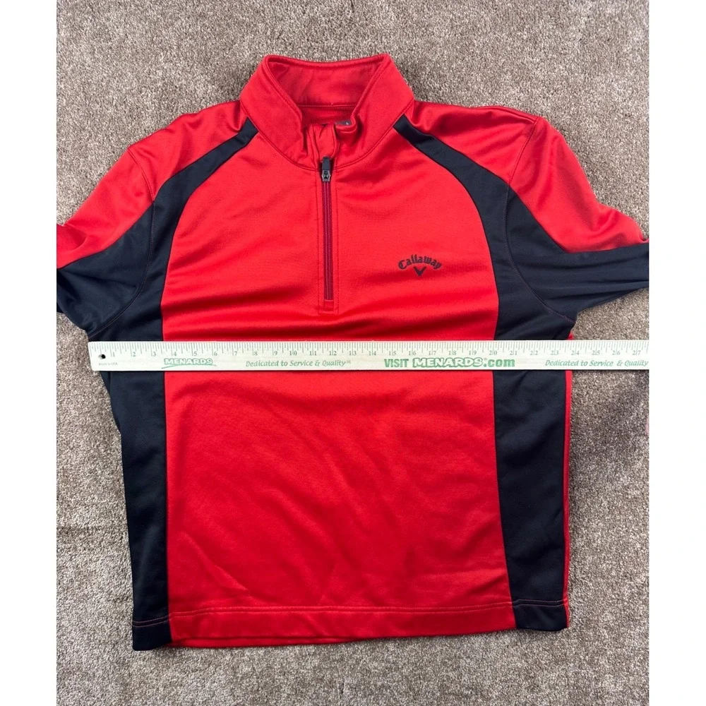 Callaway Mens Large Red Black Colorblock Quarter Zip Golf‎ Pullover Fleece Lined