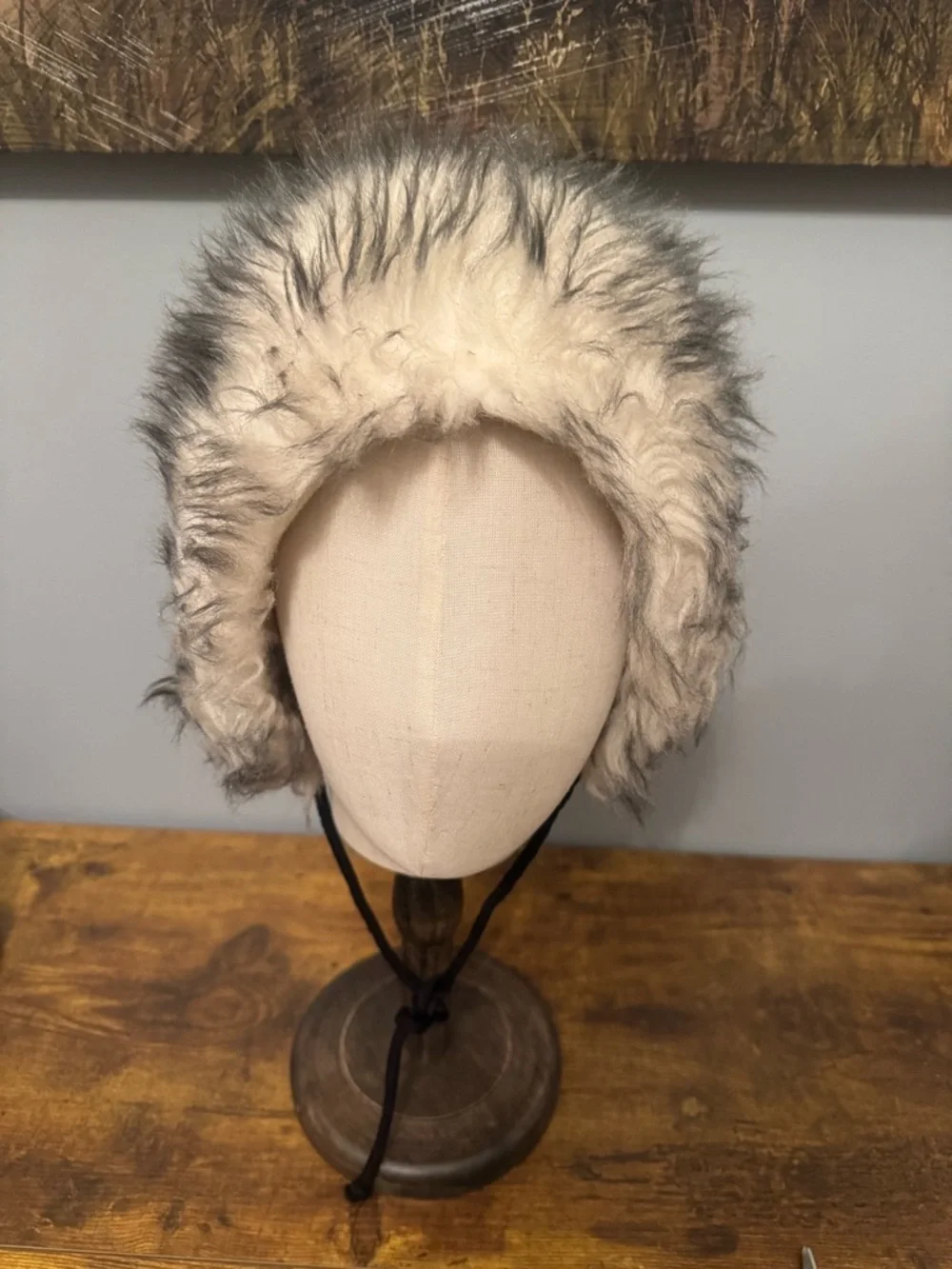 Womens Wolf Faux Fur Hat‎ White Black Shaggy Y2K Festival Winter Unisex