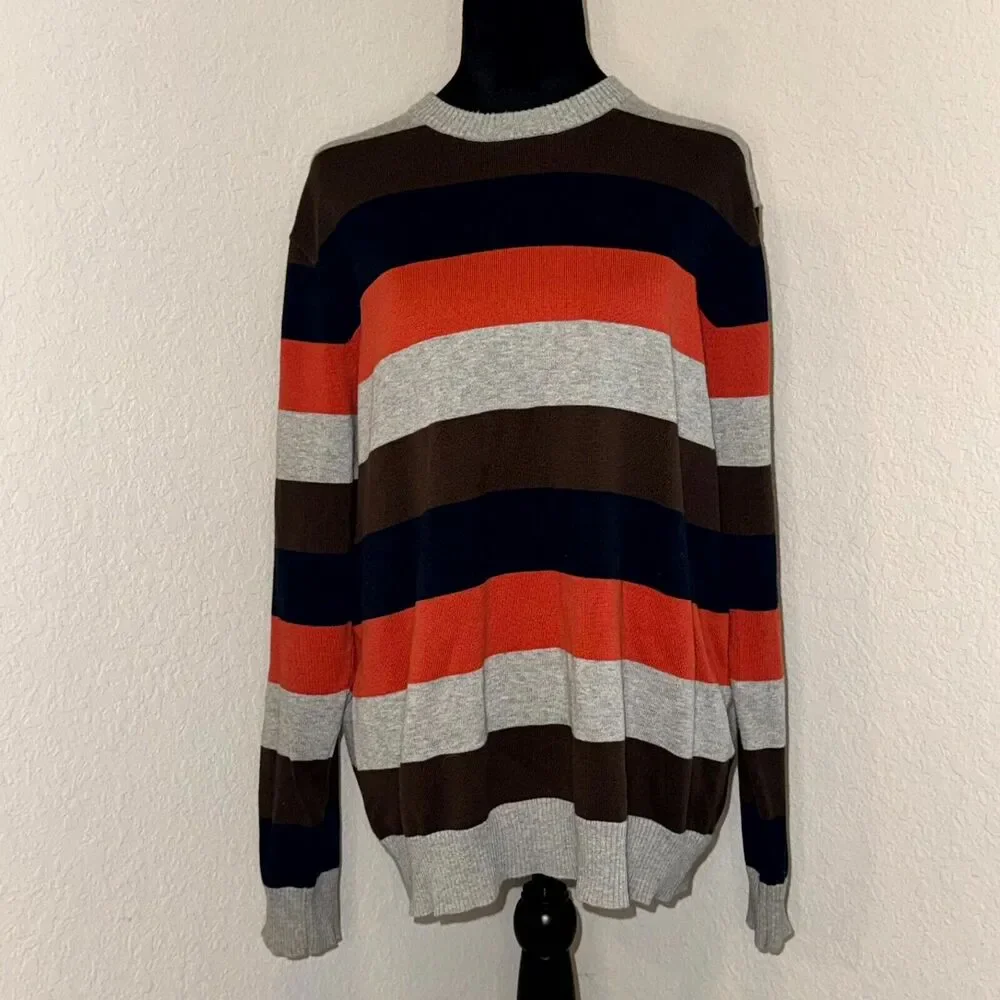 Old Navy Sweater Men's Large Multicolor Striped 100% Cotton Long Sleeve Pullover