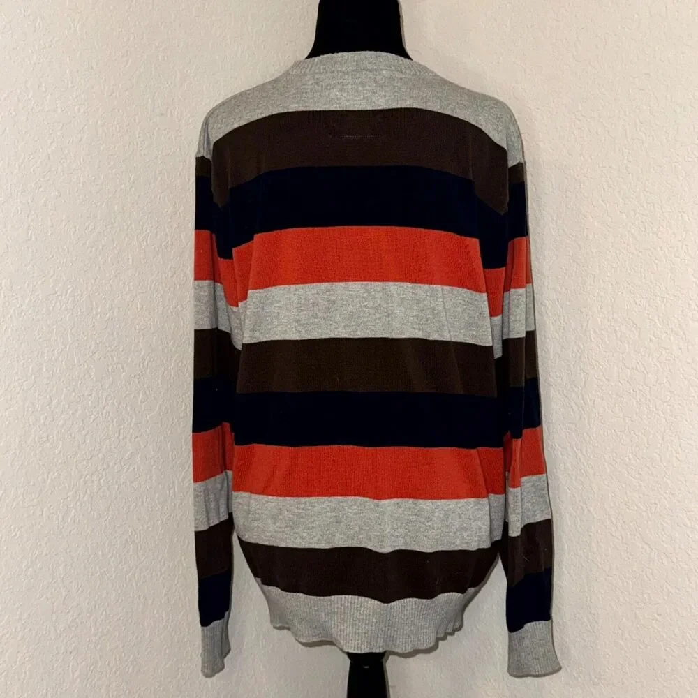 Old Navy Sweater Men's Large Multicolor Striped 100% Cotton Long Sleeve Pullover