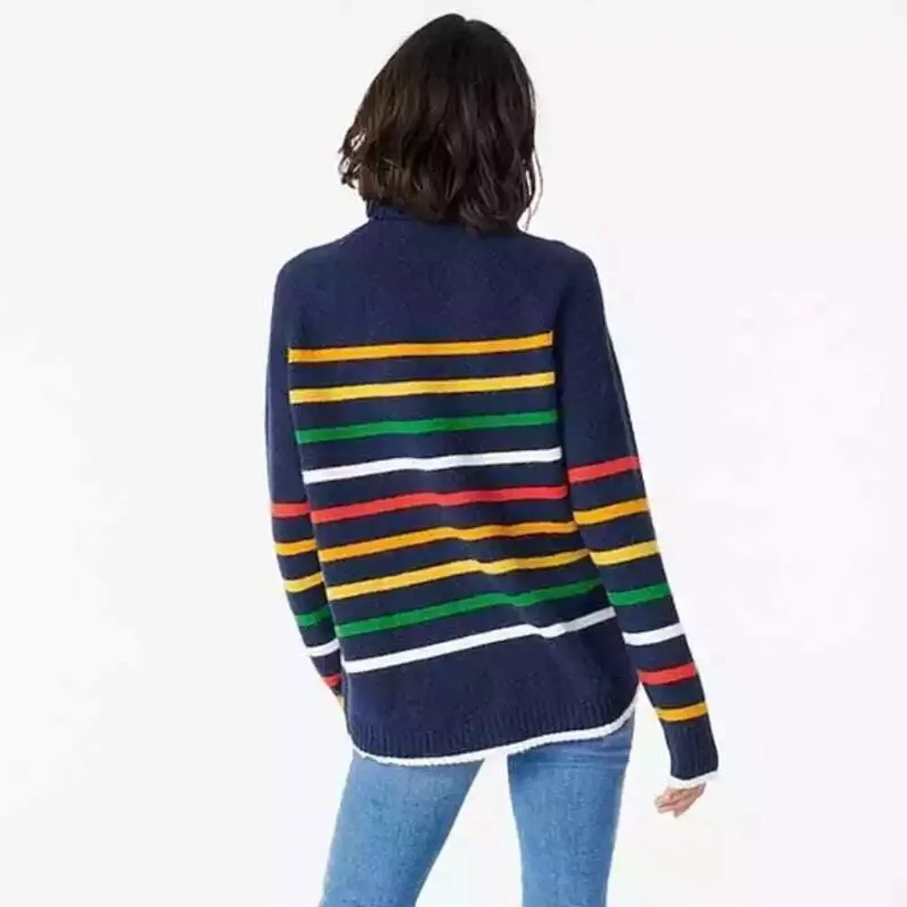 J. Crew XS Rainbow Multistripe‎ Supersoft Yarn Turtleneck Sweater Pride Cozy