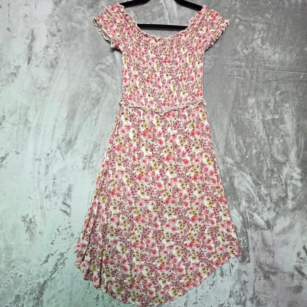 Art Class Girls Floral Smocked High Low Maxi Romper Pink Yellow L 10/12