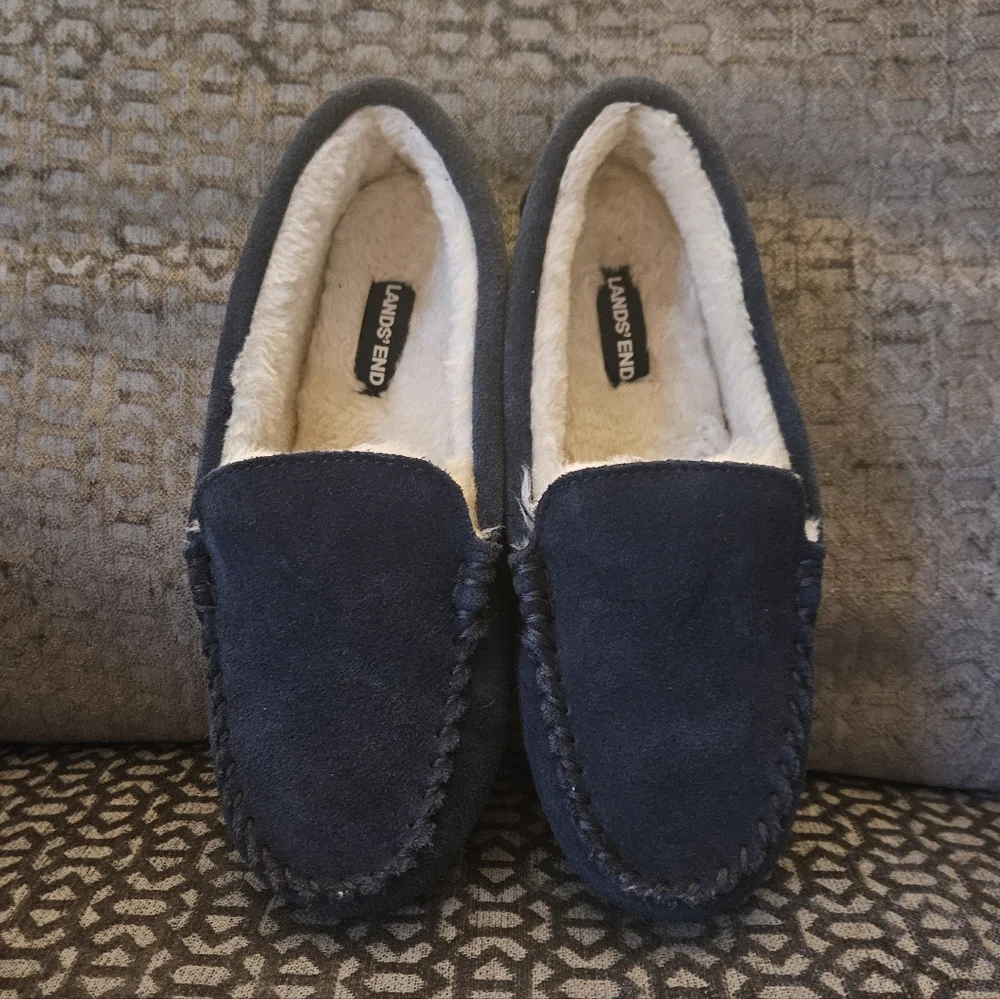 Lands' End Kids Navy Suede Loafers - Sz 4, Cozy, Durable, Unisex