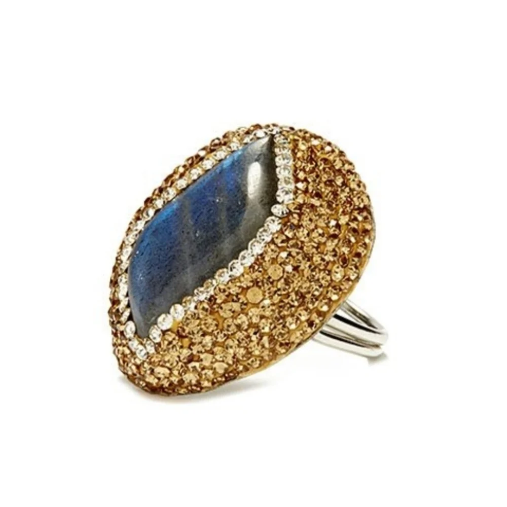Natural Labradorite & Pave set Hematite Large Silver Ring