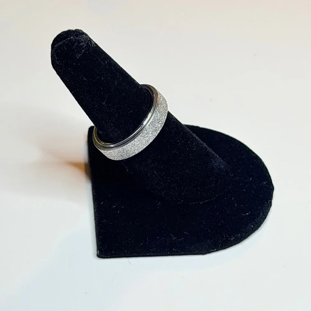 Silver‎ Tone Glitter Textured Fidget Spinner Ring Anxiety Stress Relief Band