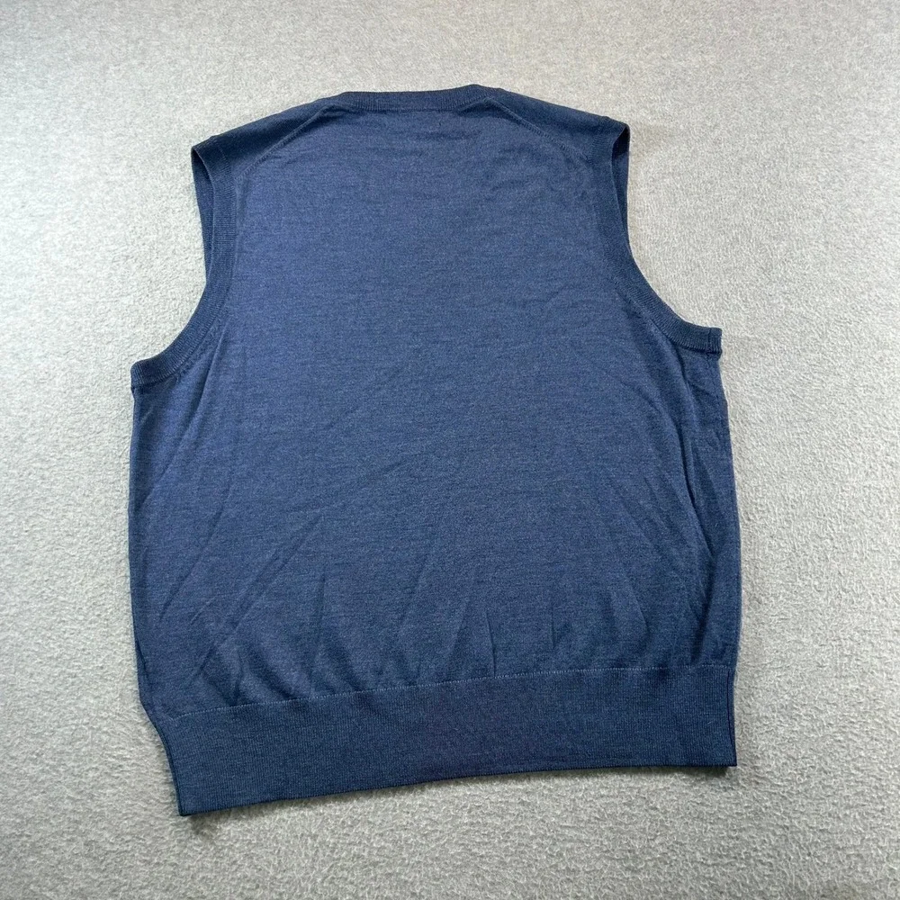 Brooks Brothers Sweater Vest Mens Large Blue Saxon Wool V-Neck Solid Classic