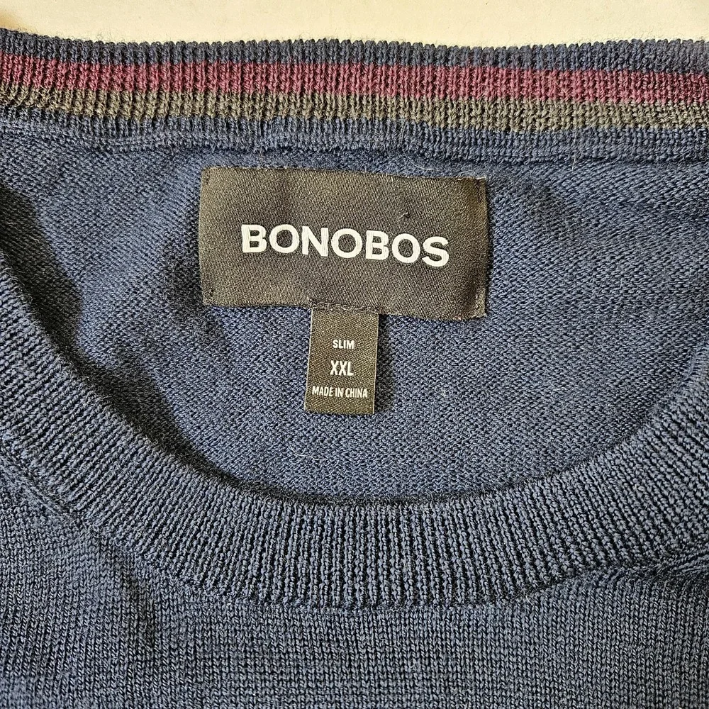 Bonobos Sweater Men XXL Slim Navy 100% Extra Fine Merino Wool Crew Neck Pullover