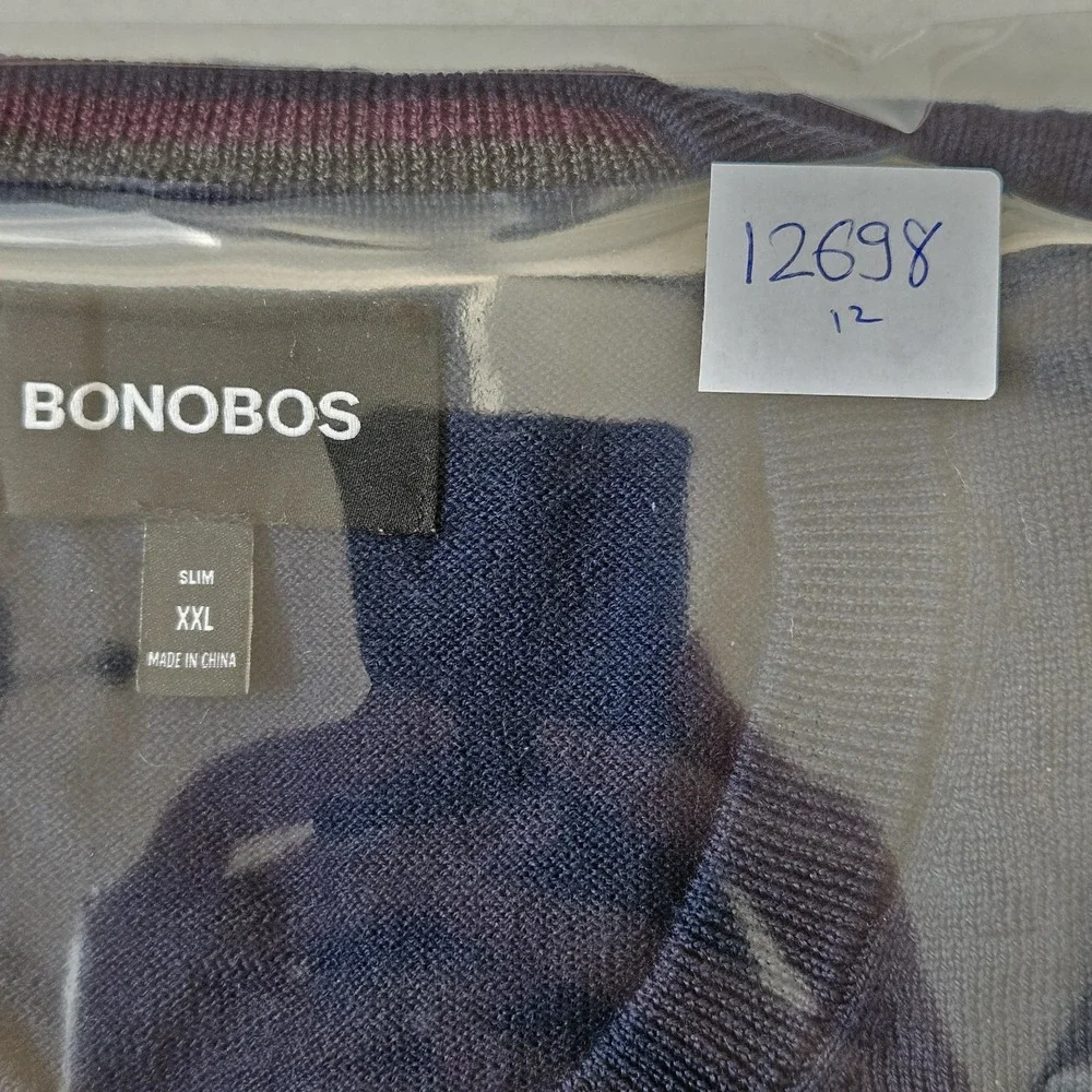 Bonobos Sweater Men XXL Slim Navy 100% Extra Fine Merino Wool Crew Neck Pullover