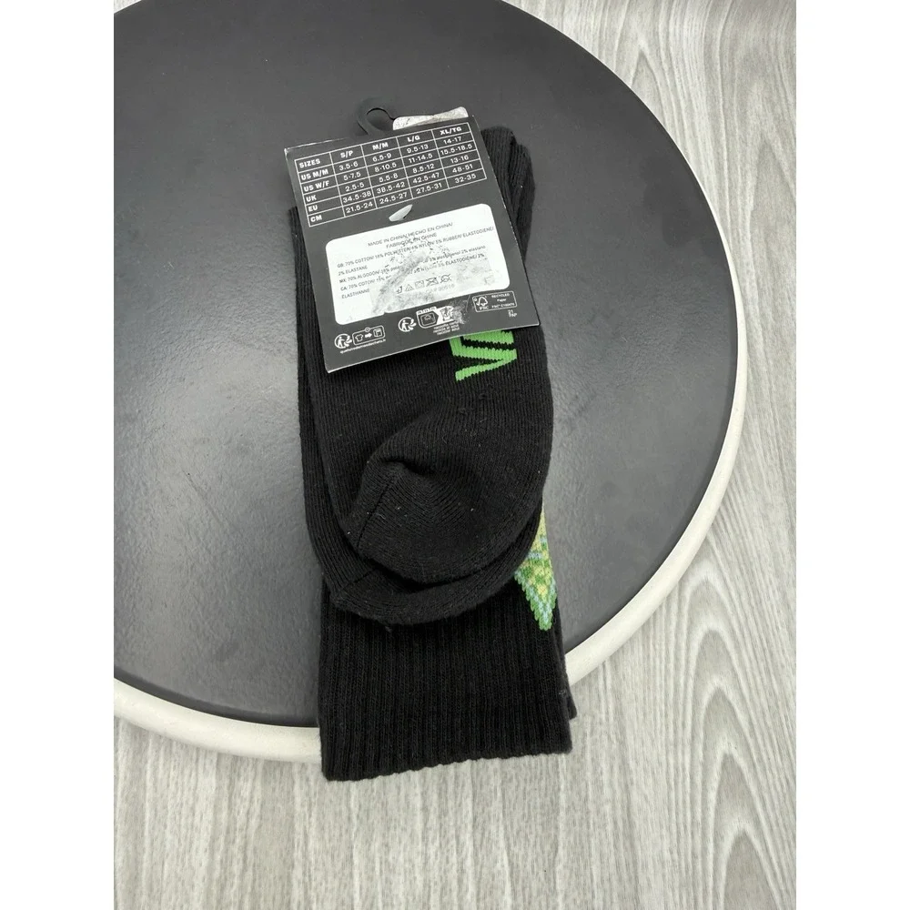 Vans Black Crew Socks Unisex Sz Medium Men 6.5-9 Women 8-10.5 Green Sun Graphic‎
