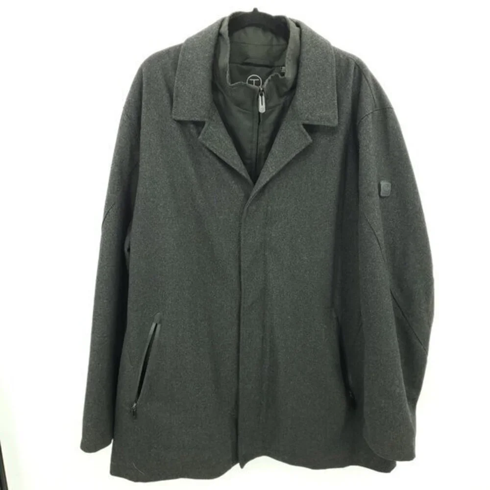 TUMI Tech Grey Wool Insulated Quilt Lined Zip-Up Jacket/Pea Coat XXL