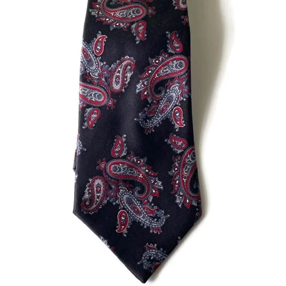 Vtg. Christian Dior Black Red Silk Paisley Tie