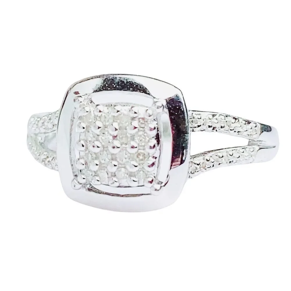 Diamond 925 Sterling Silver Ring Sz‎ 6.75