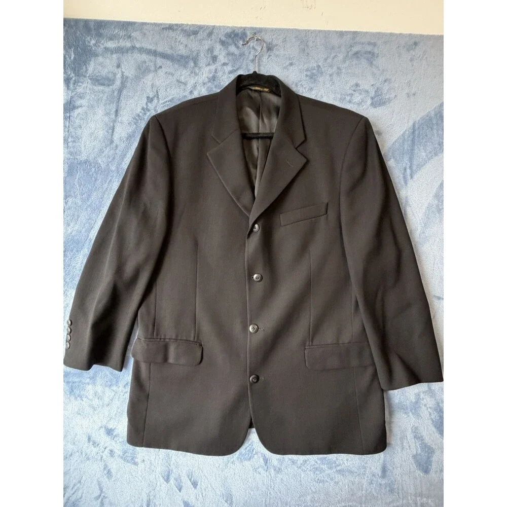 Vintage Bachrach Blazer Mens 44 Black 100% Wool Made Italy 4 Buttons Sport Coat