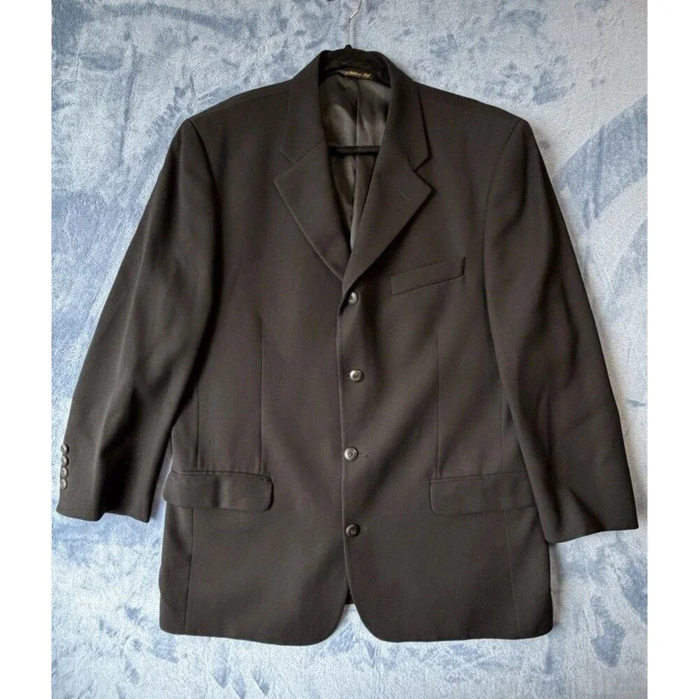 Vintage Bachrach Blazer Mens 44 Black 100% Wool Made Italy 4 Buttons Sport Coat