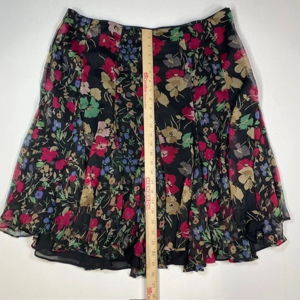 Lauren Ralph Lauren Floral Chiffon Skirt Black Red Blue‎ Size 16W Swing