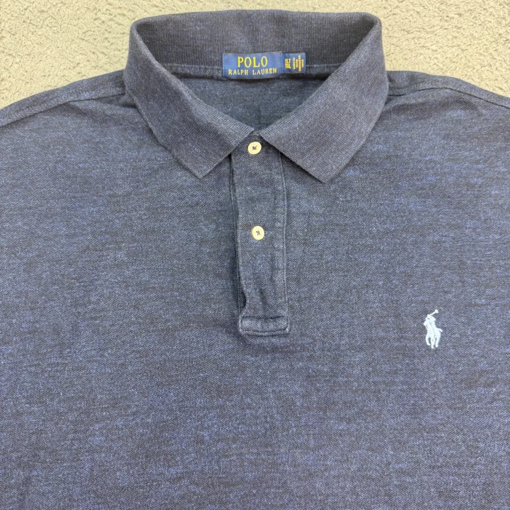 Polo Ralph Lauren Polo Shirt Mens‎ XLT Blue Heathered Short Sleeve Pony Logo