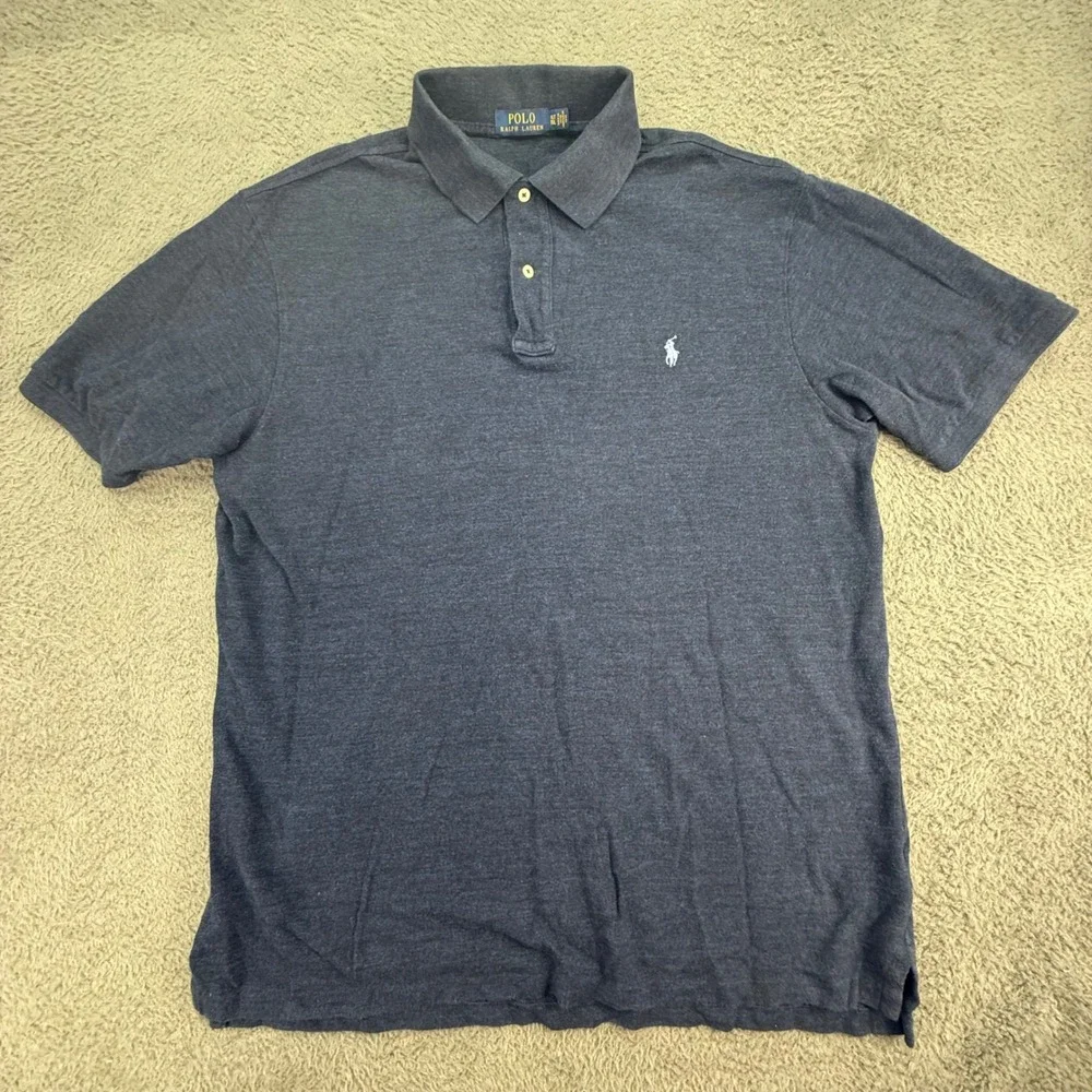 Polo Ralph Lauren Polo Shirt Mens‎ XLT Blue Heathered Short Sleeve Pony Logo