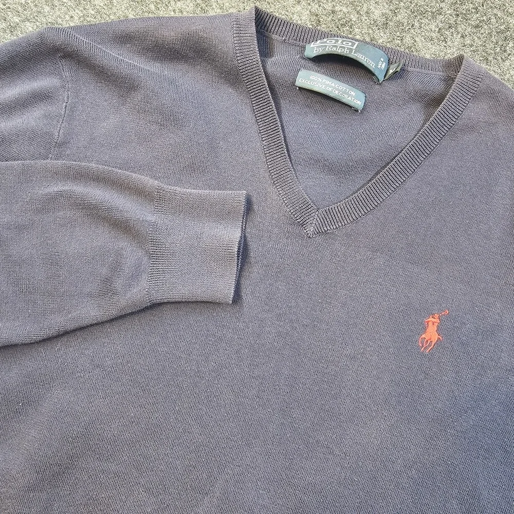 Polo Ralph Lauren Mens Small V-Neck Pima Cotton Sweater Navy Preppy Classic Core