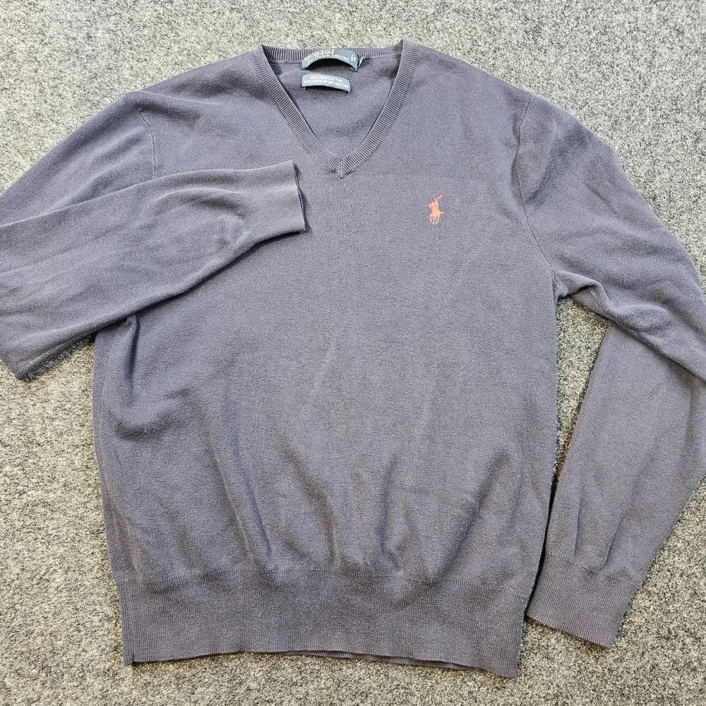 Polo Ralph Lauren Mens Small V-Neck Pima Cotton Sweater Navy Preppy Classic Core