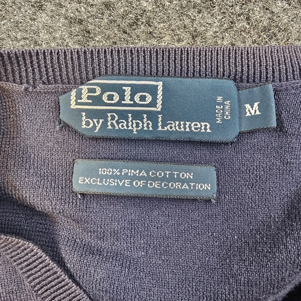 Polo Ralph Lauren Mens Small V-Neck Pima Cotton Sweater Navy Preppy Classic Core