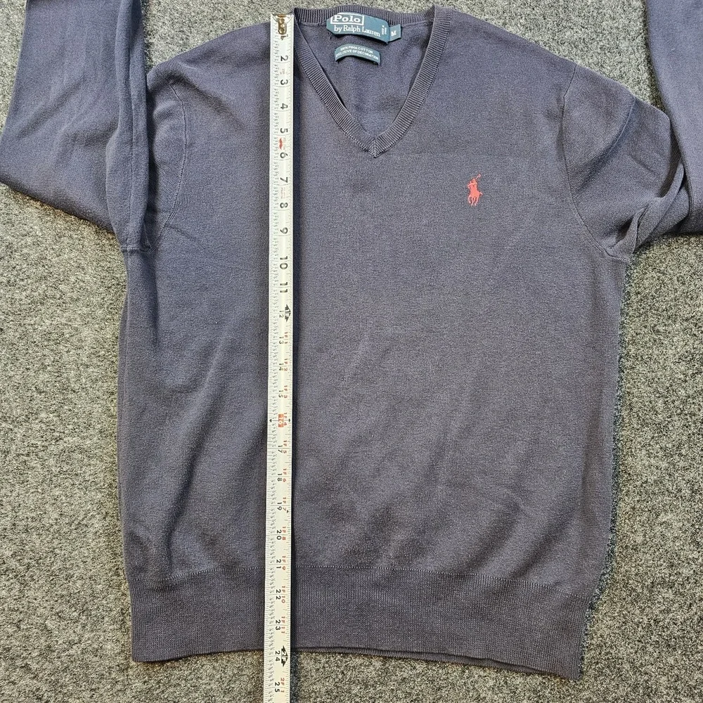 Polo Ralph Lauren Mens Small V-Neck Pima Cotton Sweater Navy Preppy Classic Core