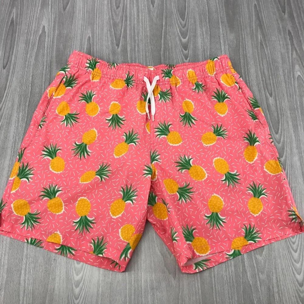 Bearbottom Clothing Mens Pink Pineapple Swim Trunks Board Shorts‎ 7 Inch Large