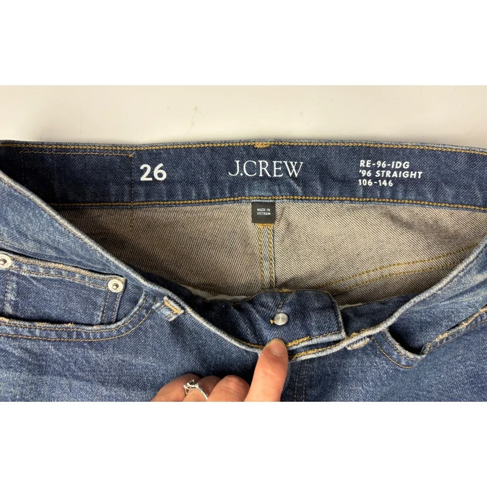 J.Crew 96 Straight Jeans Indigo Wash High Rise Stretch Denim RE-96-IDG Size 26