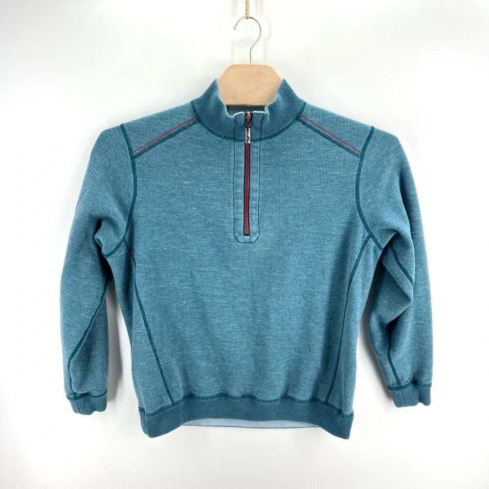 Tommy Bahama Quarter Zip Reversible Pullover XL Cotton Teal Blue Coastal 1/4 Zip