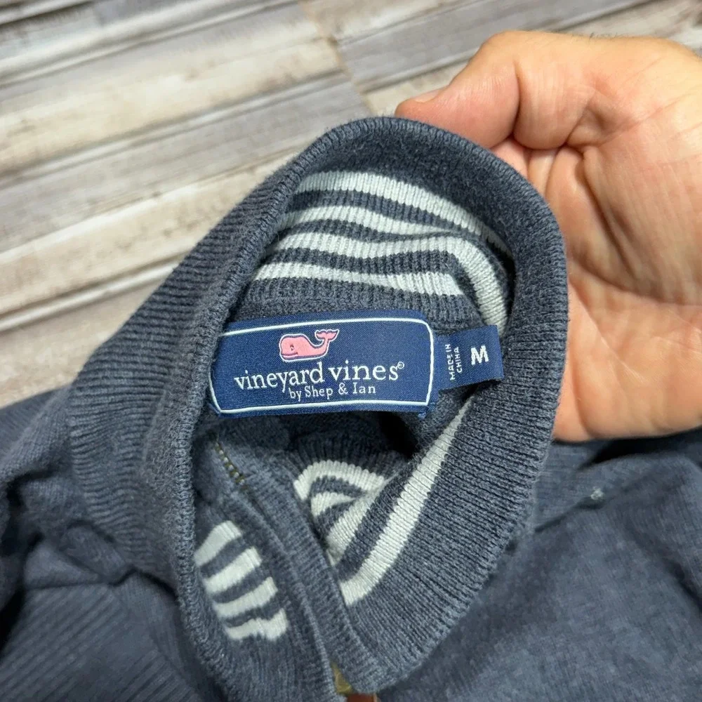 Vineyard Vines Quarter Zip Pullover Sweater Mens Medium Blue Cotton Ribbed Logo