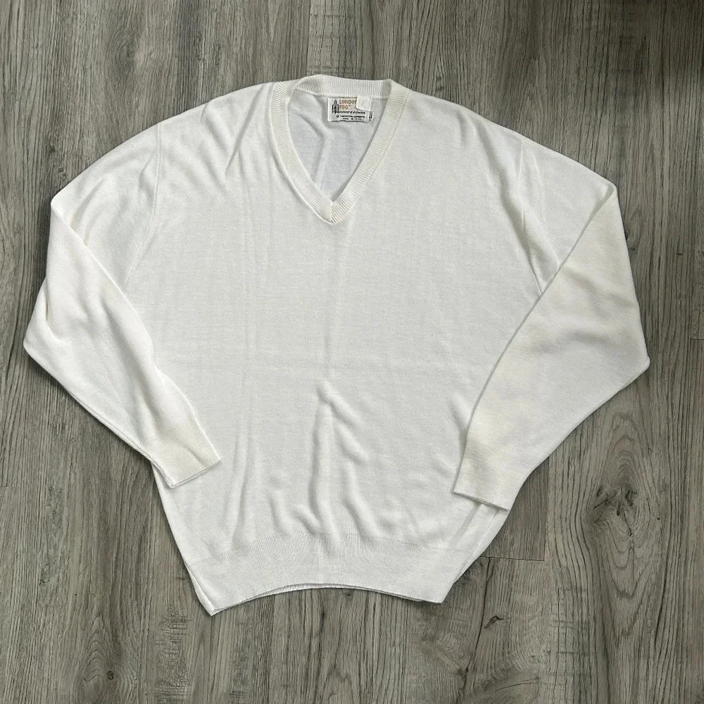 London Fog Mens White Tapered Sweater‎ Sz L