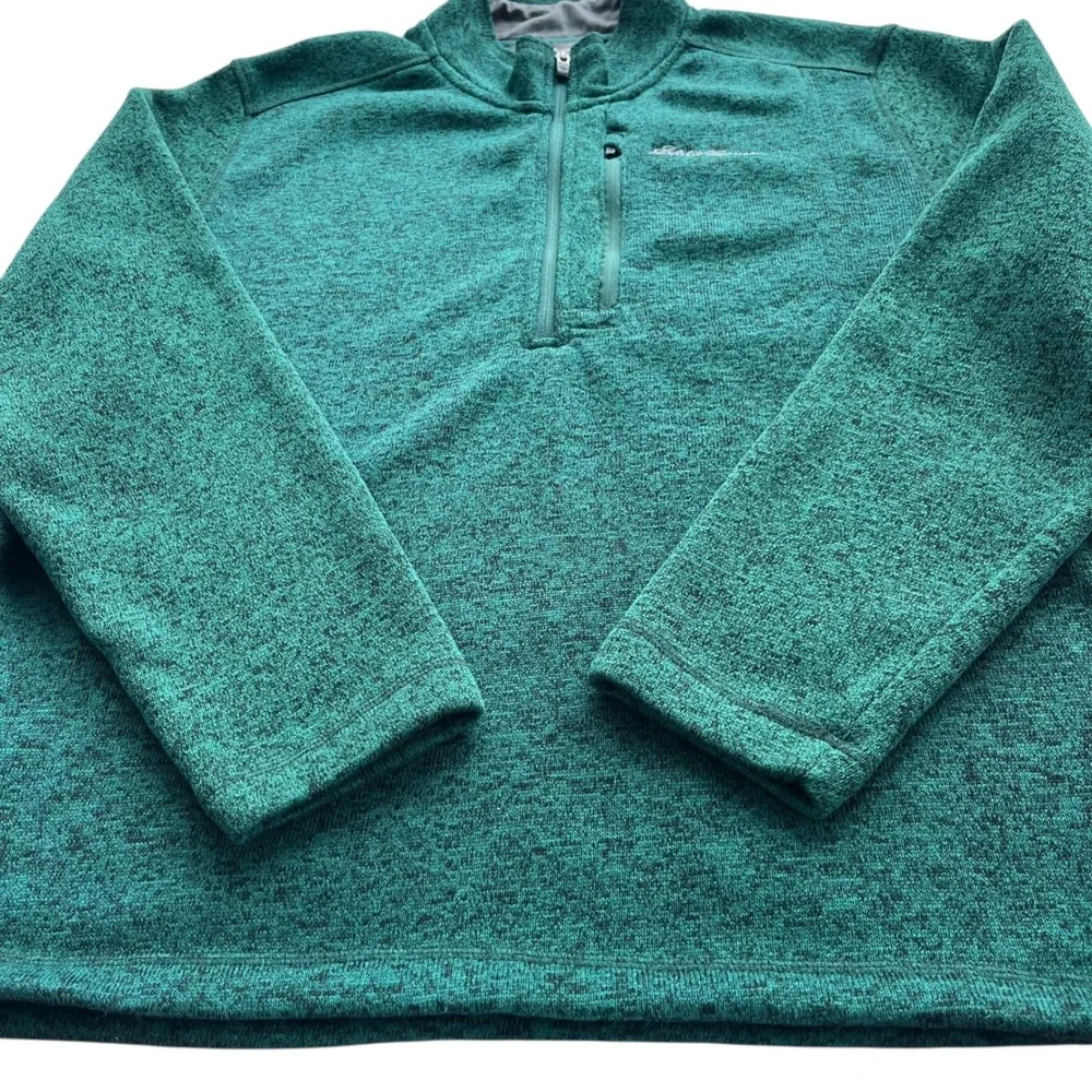 Eddie Bauer Men's XL Green Heathered 1/4 Zip Pullover Fleece Jacket Sweater Cozy