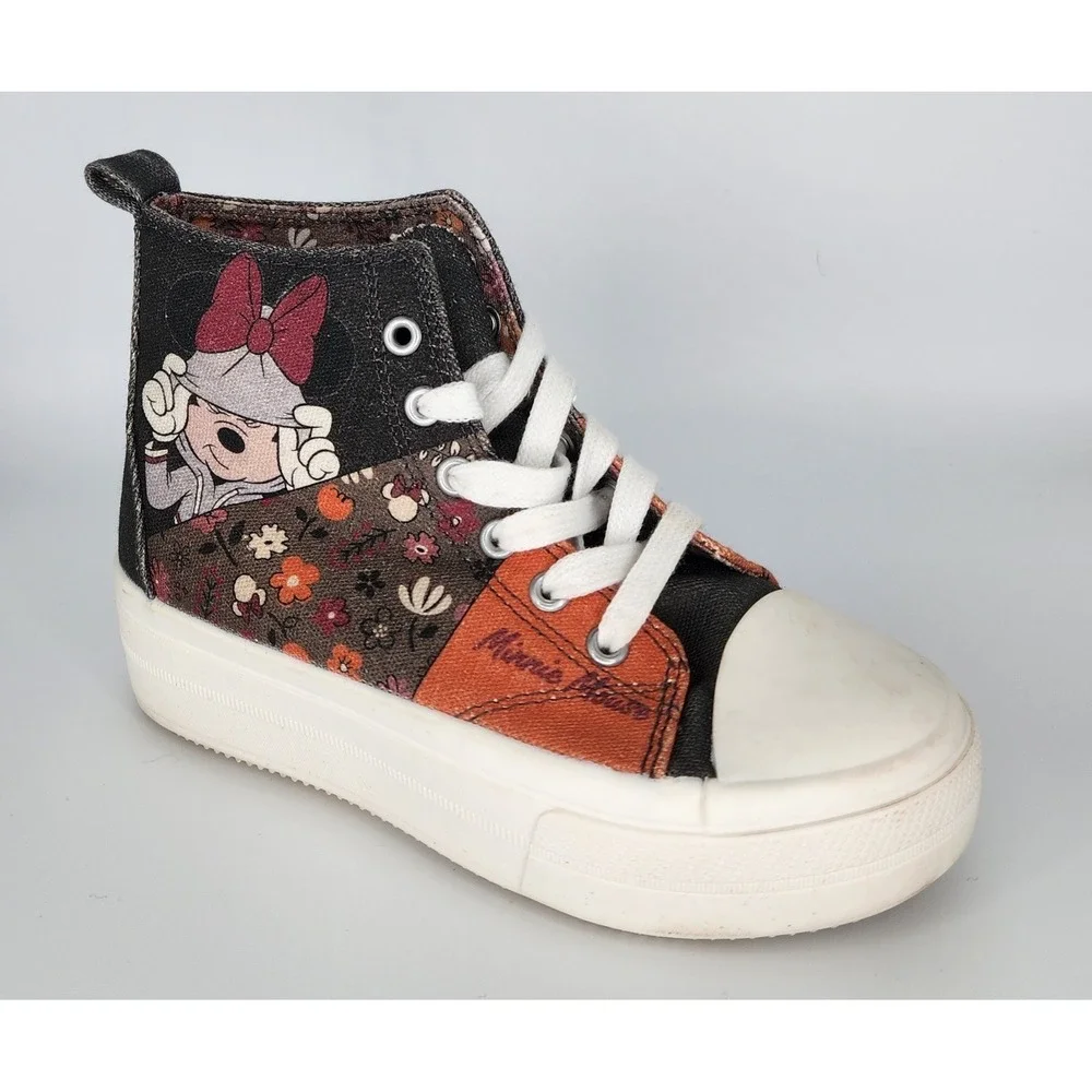 Disney Girls MINNIE MOUSE‎ Hi-top Sneaker Shoe Lace Up Size 2 Canvas Cartoon