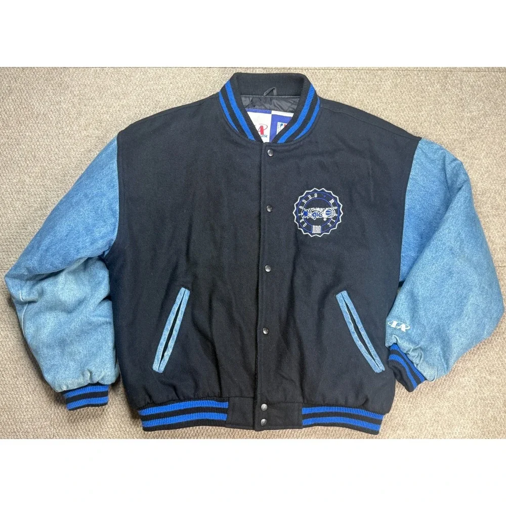 Logo Athletic Vtg Rare NBA‎ Orlando Magic Denim & Wool Varsity Jacket Size XL