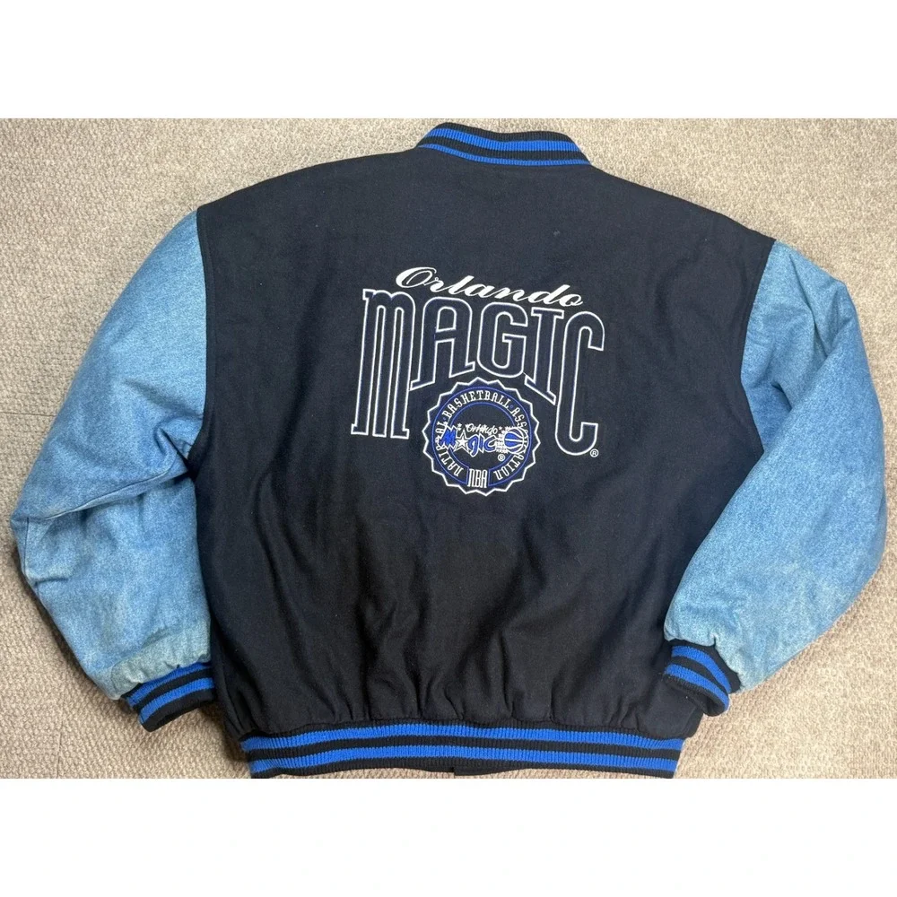 Logo Athletic Vtg Rare NBA‎ Orlando Magic Denim & Wool Varsity Jacket Size XL