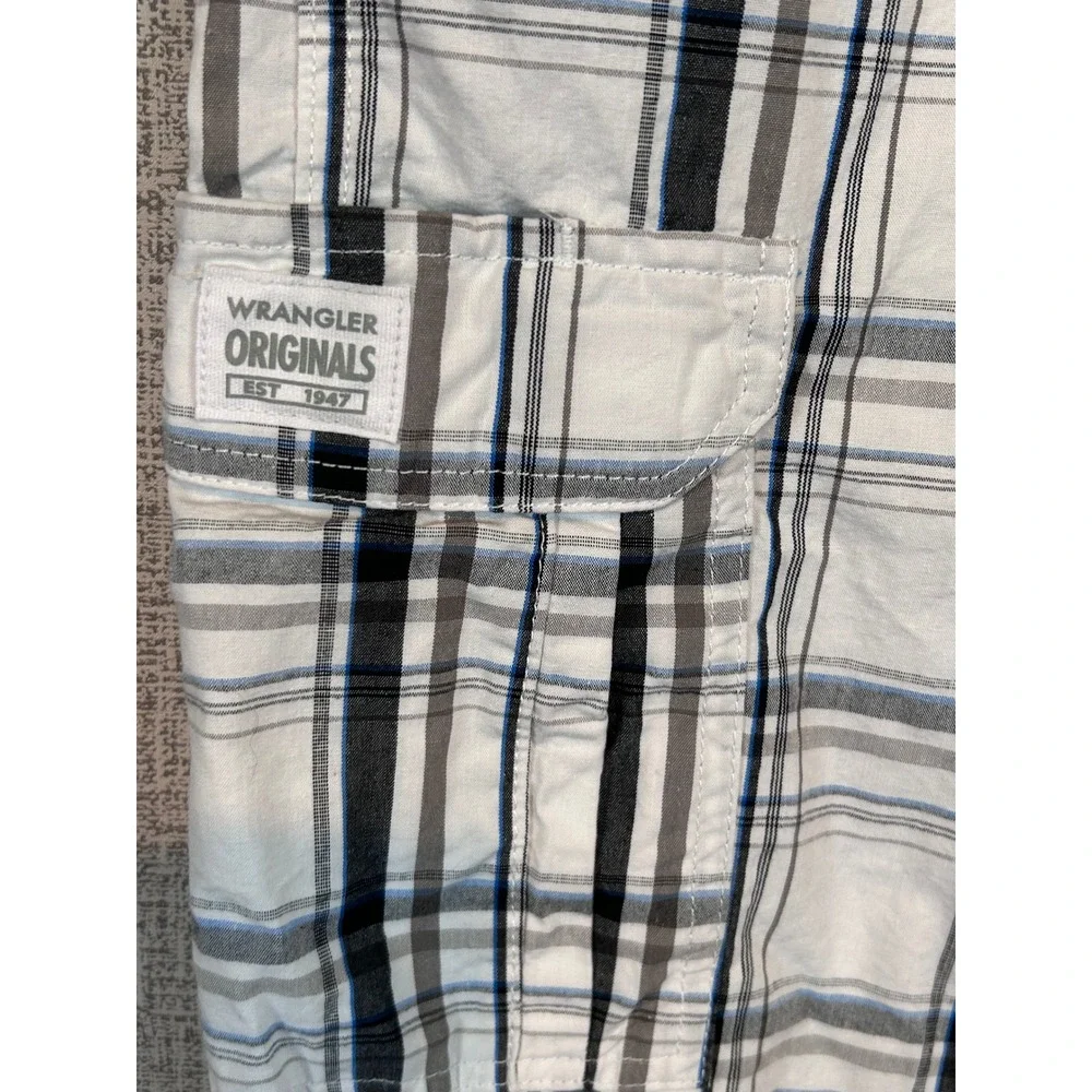 Wrangler Originals Mens Plaid Cargo Shorts Grey Bermuda Loose‎ Fit 46 Gorpcore