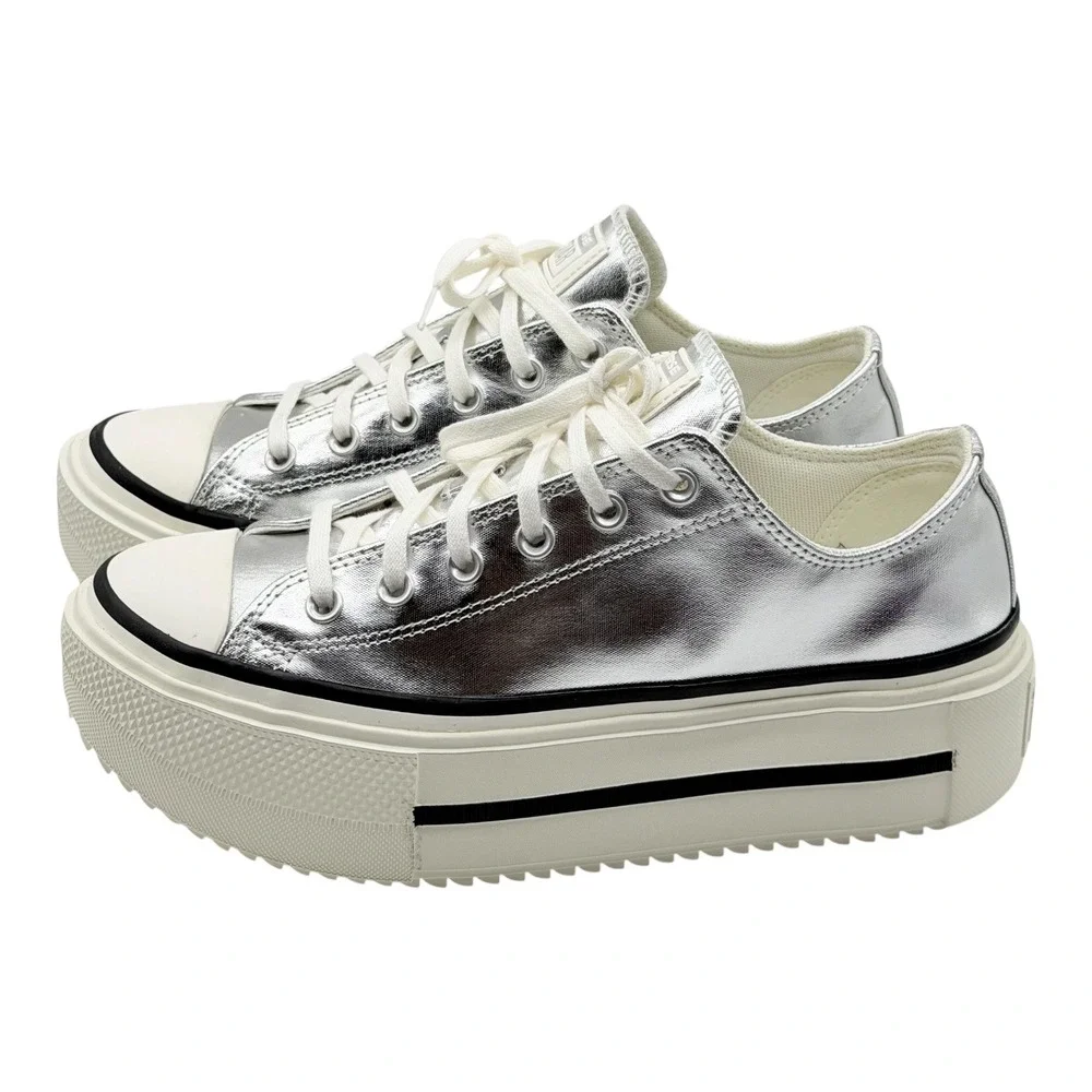 Converse Chuck Taylor All Star Move Metallic Silver Platform Sneakers W 10/M 8