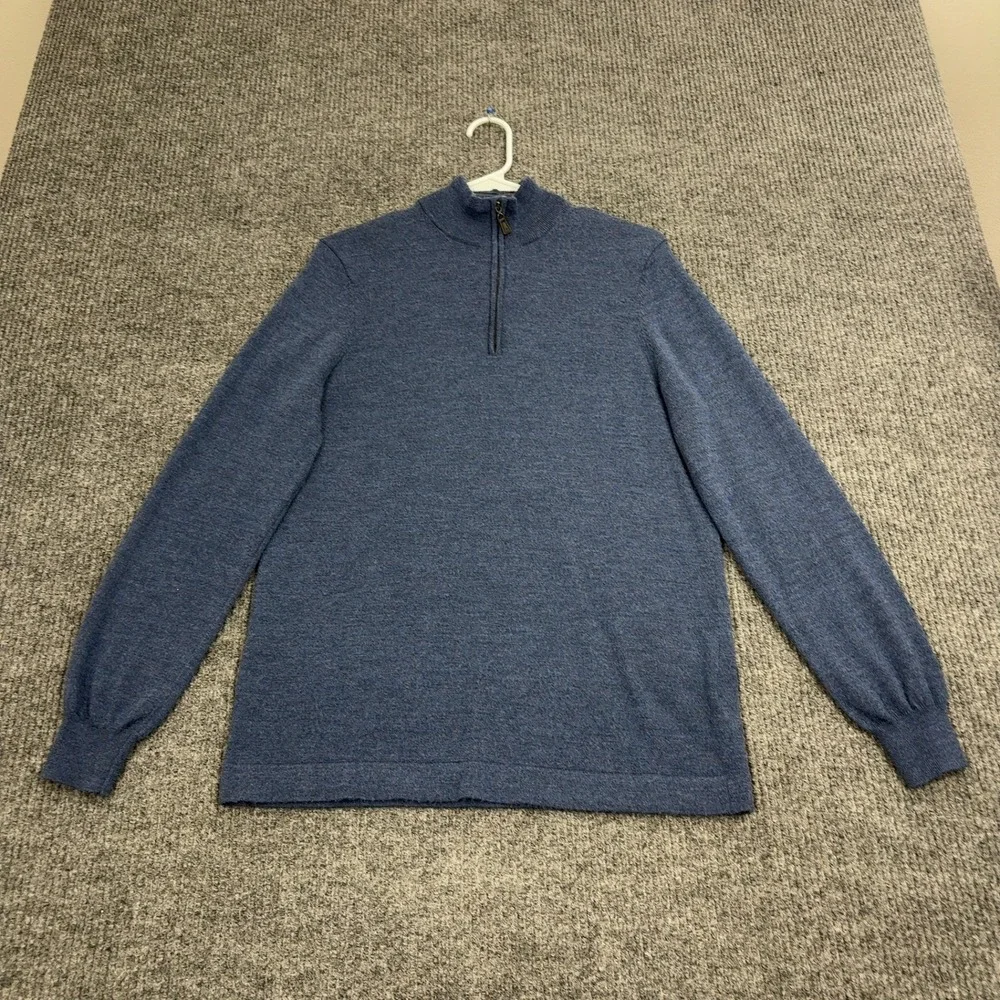 Joseph Abboud Sweater Mens M Blue Merino Wool Quarter Zip Mock‎ Neck Classic