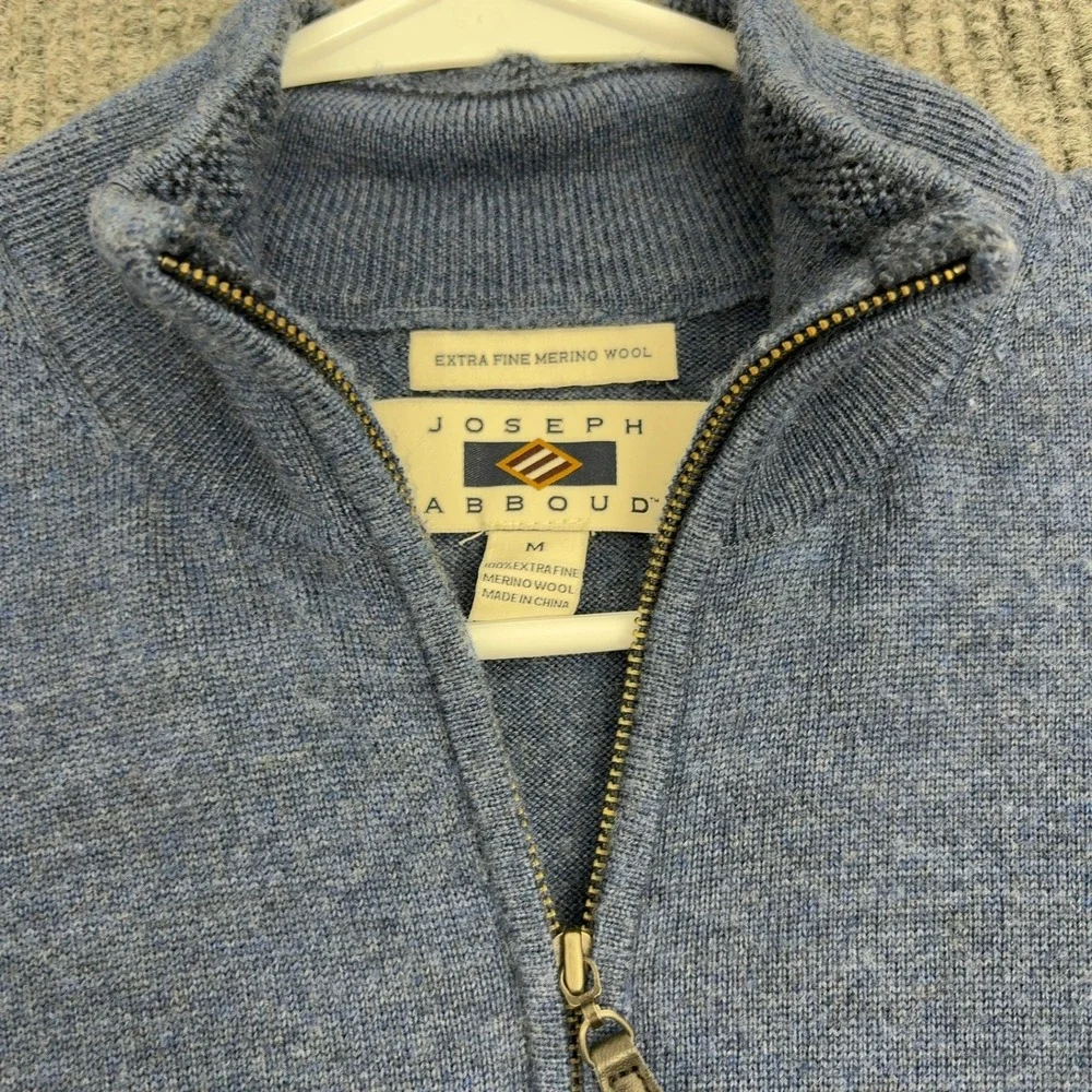 Joseph Abboud Sweater Mens M Blue Merino Wool Quarter Zip Mock‎ Neck Classic