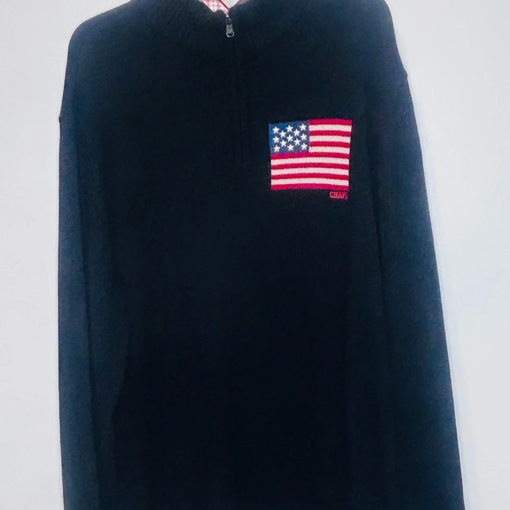 Men's Black Half-Zip Sweater with Flag Patch