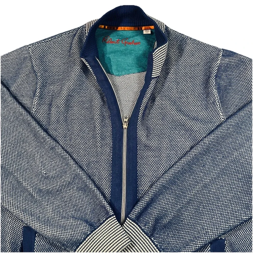 Robert Graham Mens‎ Stefan Full Zip Wool Blend Knit Sweater Blue Sz XXL EUC