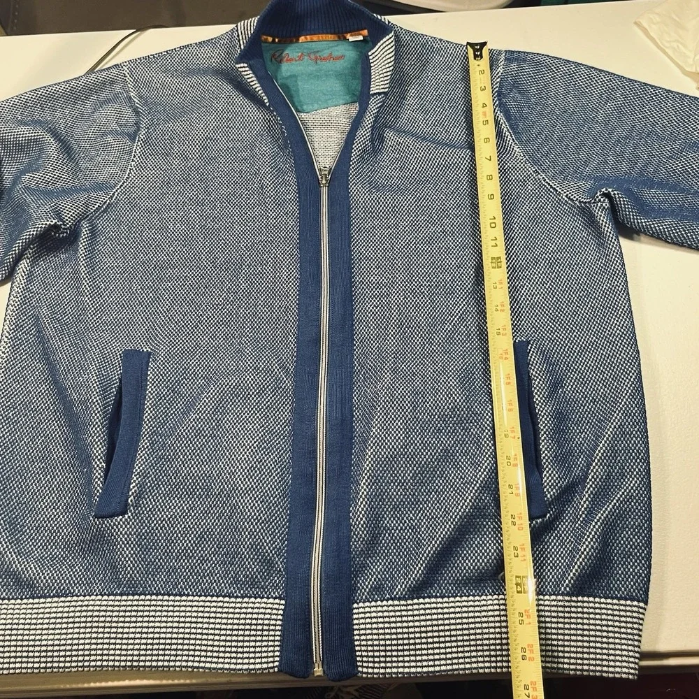 Robert Graham Mens‎ Stefan Full Zip Wool Blend Knit Sweater Blue Sz XXL EUC